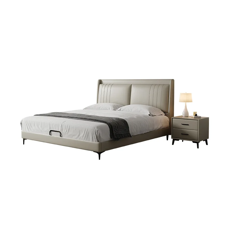 

Master bedroom, modern minimalist light luxury first-layer leather bed