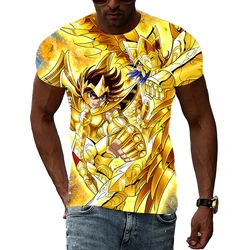 Gold Saint Seiya Anime Theme Cool 3D Printing Pictures Aesthetic Personality Men And Women Round Neck Short-Sleeved T-shirt Top