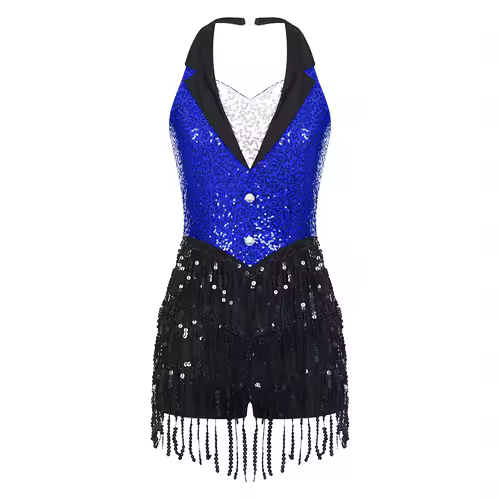 Women Modern Dance Dress Performance Costume Shiny Sequins Sleeveless Latin Jazz Tango Salsa Dance Leotard Bodysuit Dress Outfit - Image 8