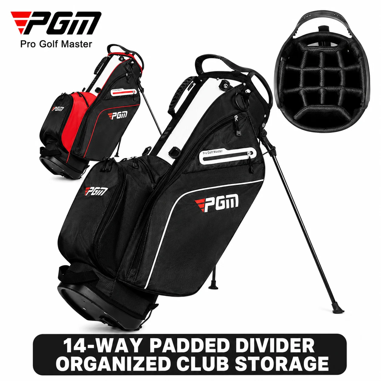 PGM Lightweight Golf Stand Bag 14 Way Divider Dual Shoulder Strap Water Resistant Portable Golf Club Carry Bag for Men Women