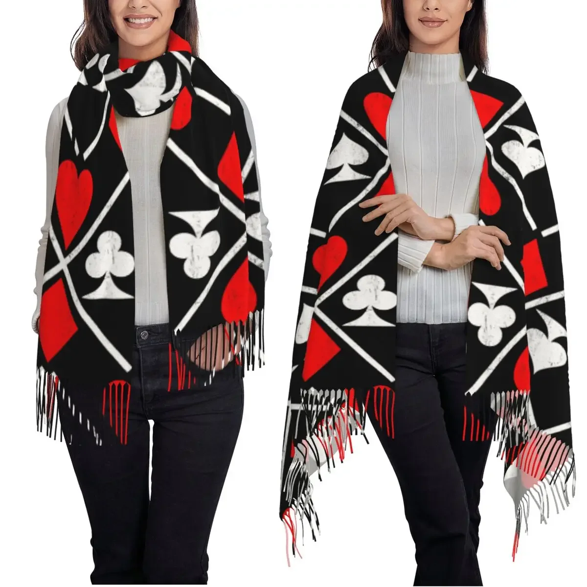 Customization Poker Card Game Scarf Tassel Scarves Women Soft Warm Shawls And Wraps Long Fall Winter Shawl Wrap