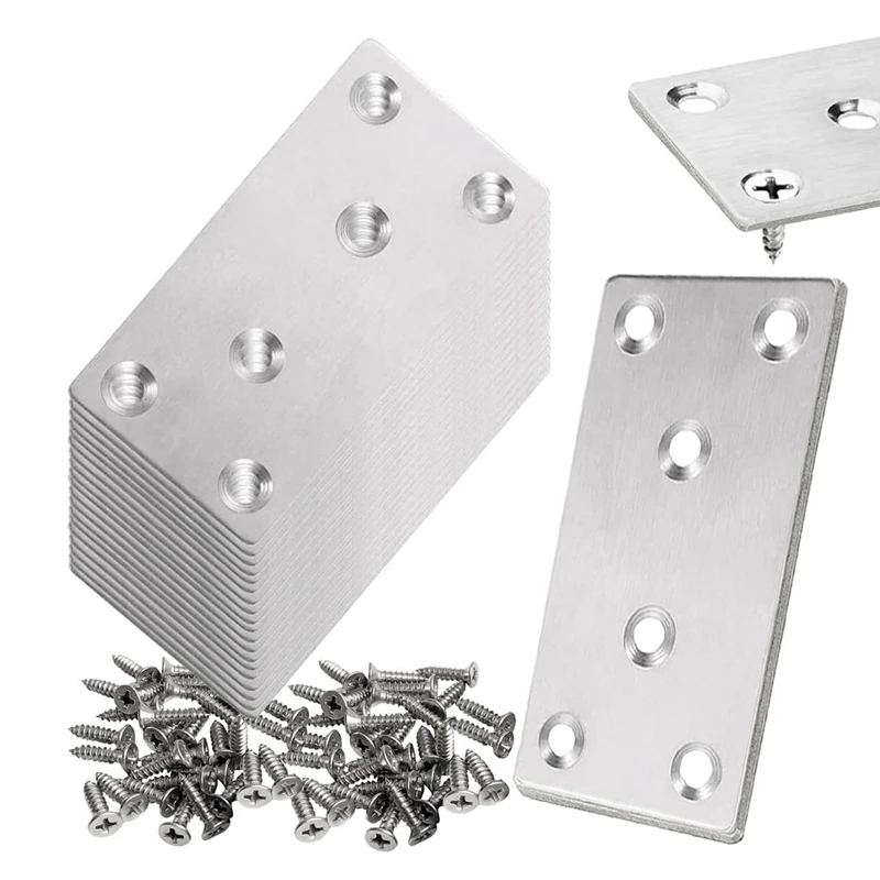 20 PCS Flat Mending Plates Flat Bracket 3X1.5Inch Silver Stainless Steel Mending Joining Plates Repair Fixing Bracket For Fence