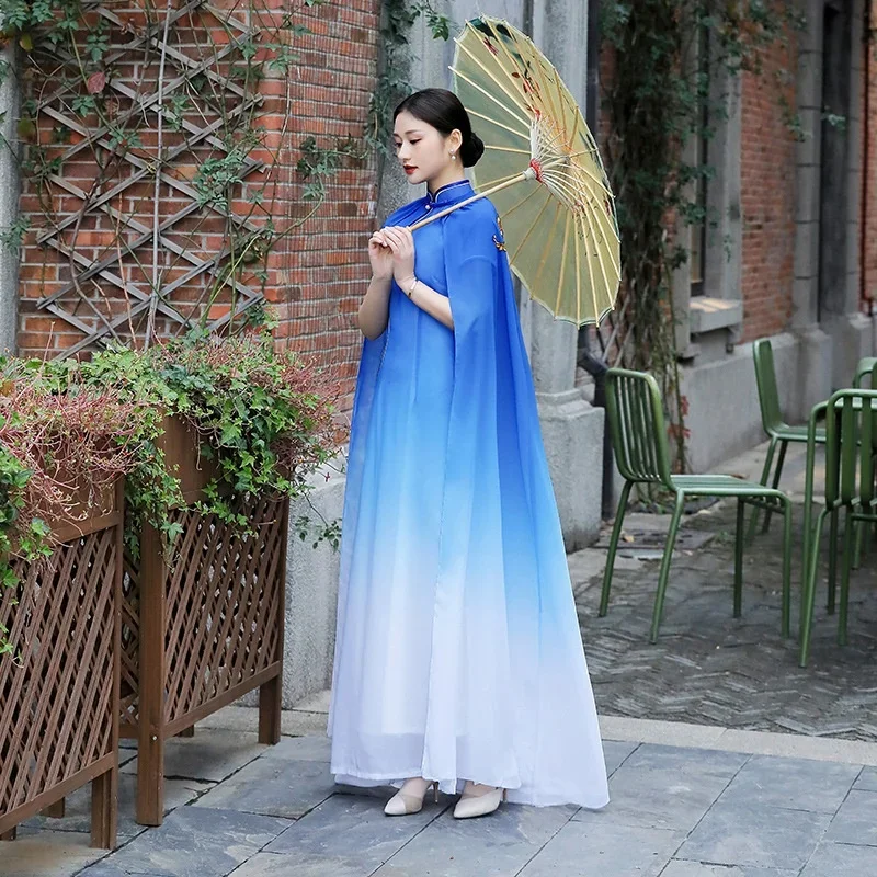 Cheongsam Chinese dress qipao Oriental costume Cape Vintage women ombre long Tang suit Vietnam traditional dress 10300