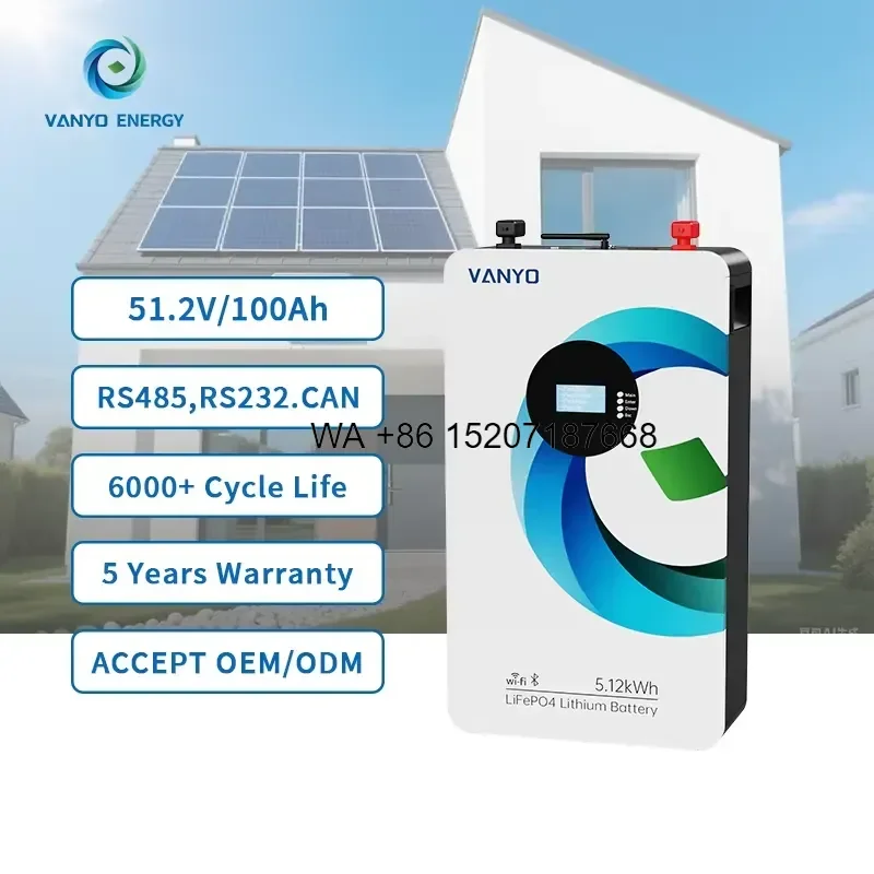 Wmwmnu for VANYO Solar 5kw 10kw Lithium Battery 51.2V LiFePO4 Energy Storage 100Ah 200Ah PowerWall Pack