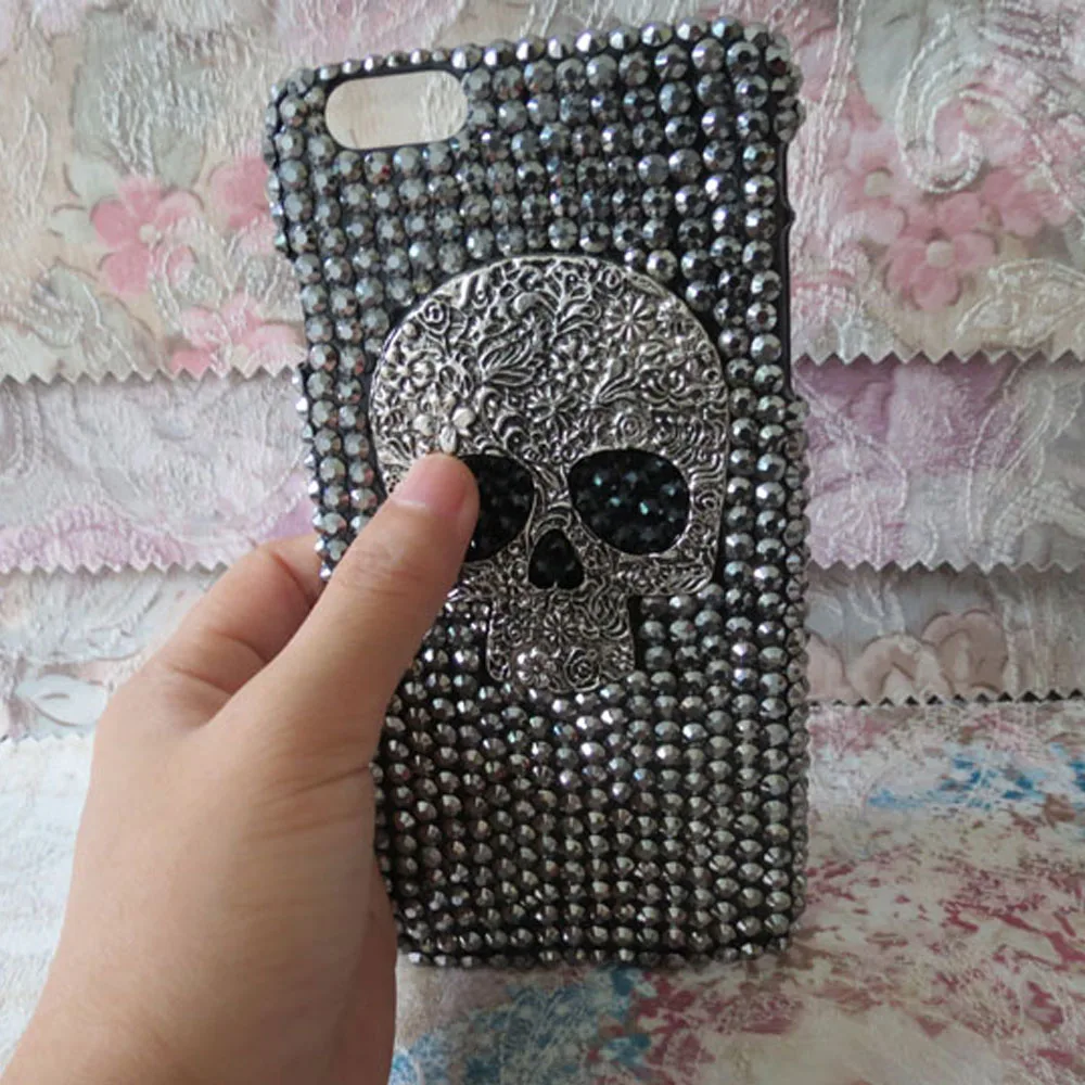 3D Skeleton Red Eye Skull Phone Case For iPhone 13 Pro Max 7 8 Plus XR XSMAX 11 Pro 12 Diamond Bling Cover Protection Fundas