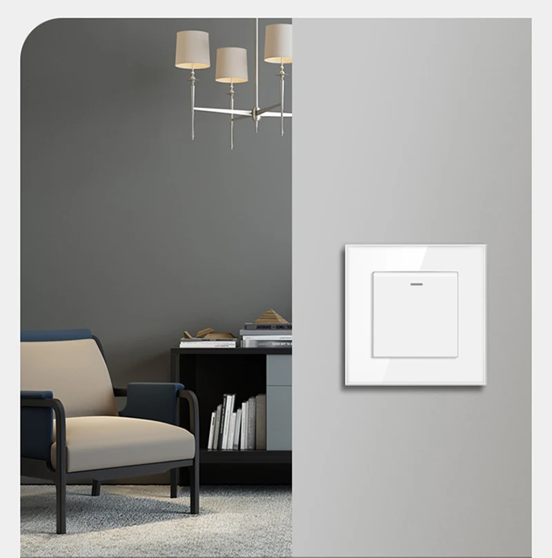 JHJCH - 1 Gang 1/2 Way Stair Switch, Tempered Glass Panel, Rocker Light Switch, On / Off Switch, Toggle Wall Switch