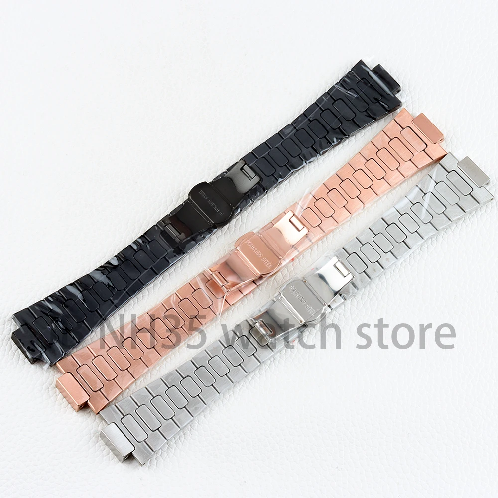 Black/Rose Gold/Silver 40mm Watch Case 25mm Width Strap 316L Stainless Steel for Nautilus Seiko NH35 NH36 Movement 29.8mm Dial