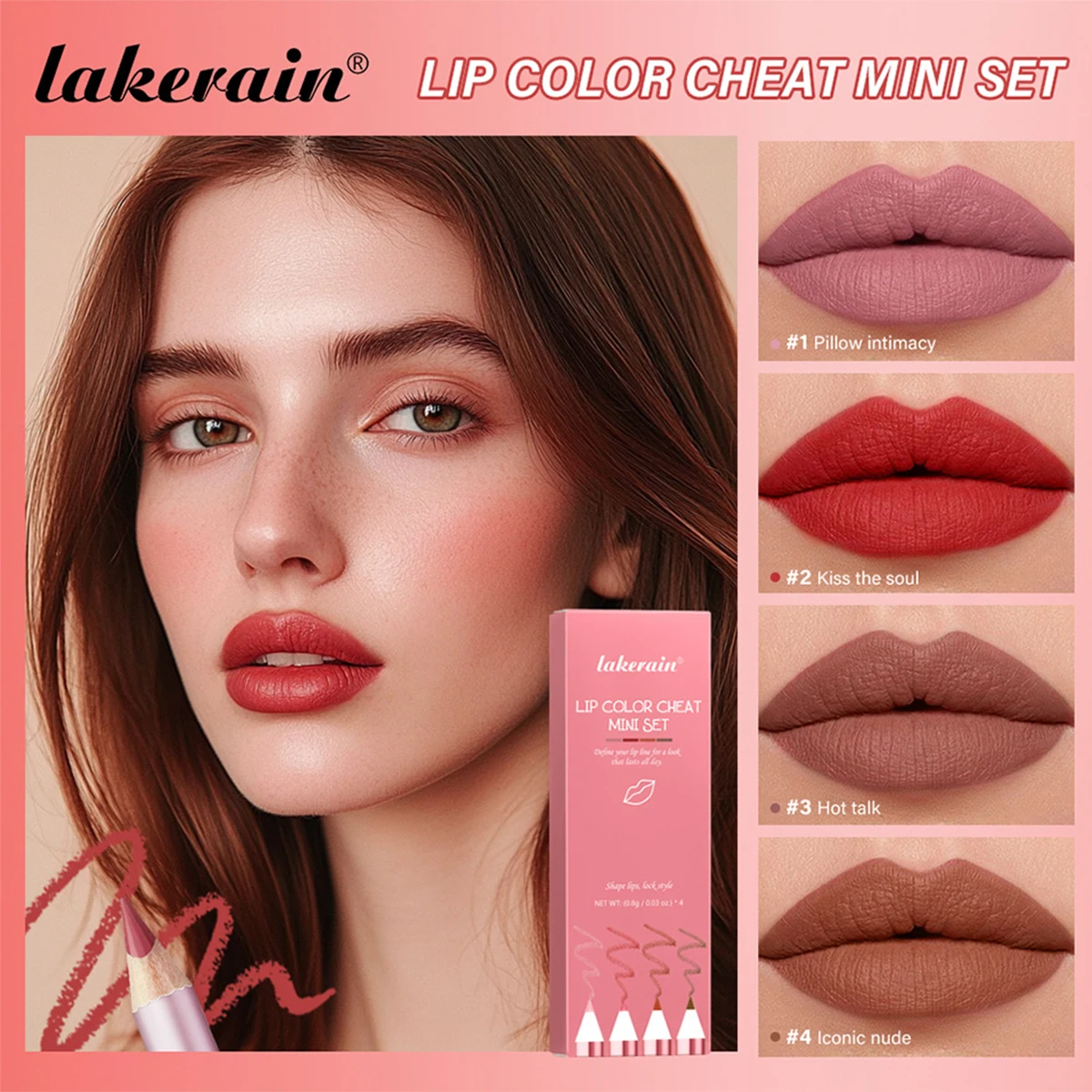 Conjunto de mini lápis labial de madeira de 4 pacotes, lápis labial de madeira portátil de longa duração, à prova d'água e fácil de colorir