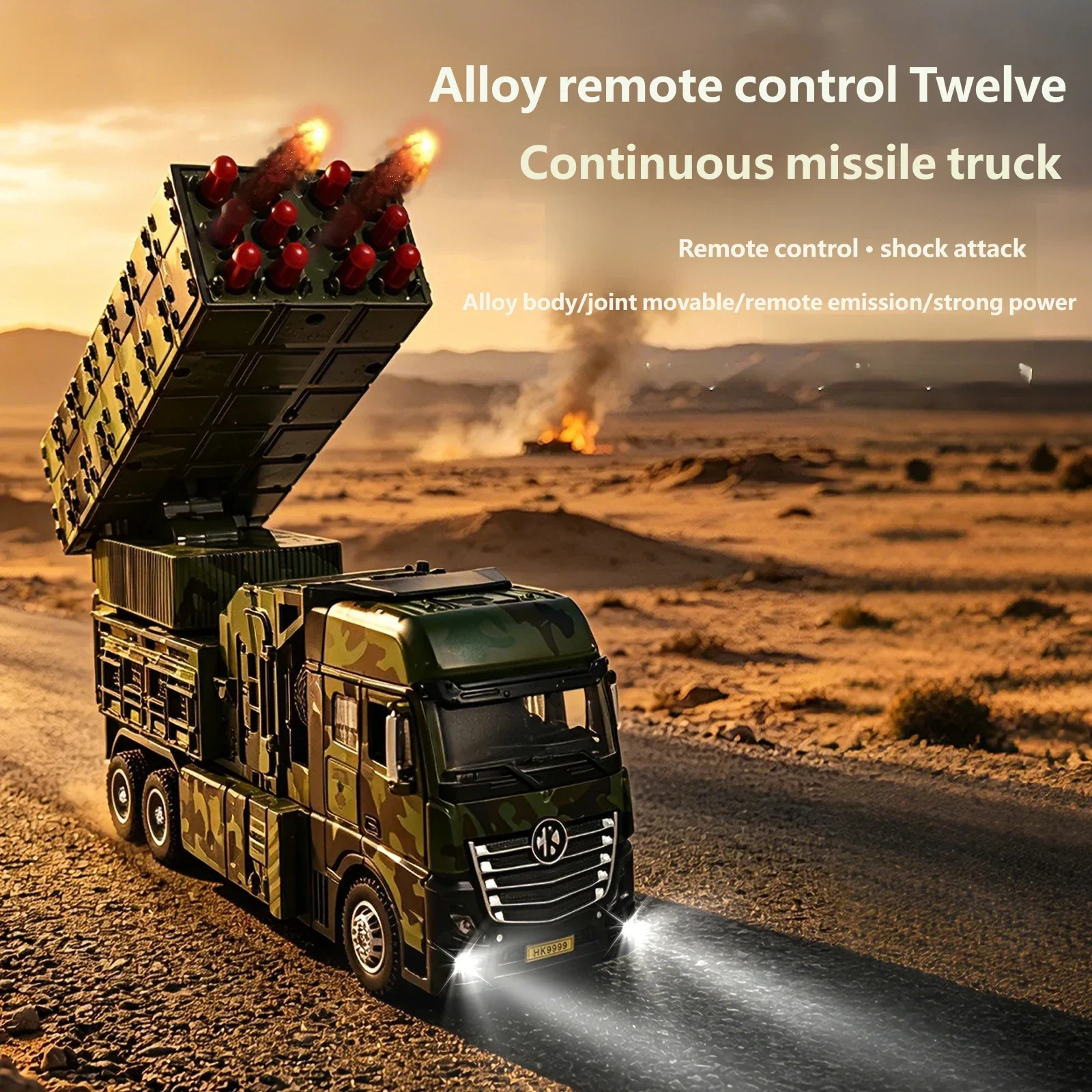 Alloy Remote Control Missile Launch Truck, 12 Shots Camo RC Car，Adjustable Turret, Rechargeable Vehicle Birthday Kids Gift