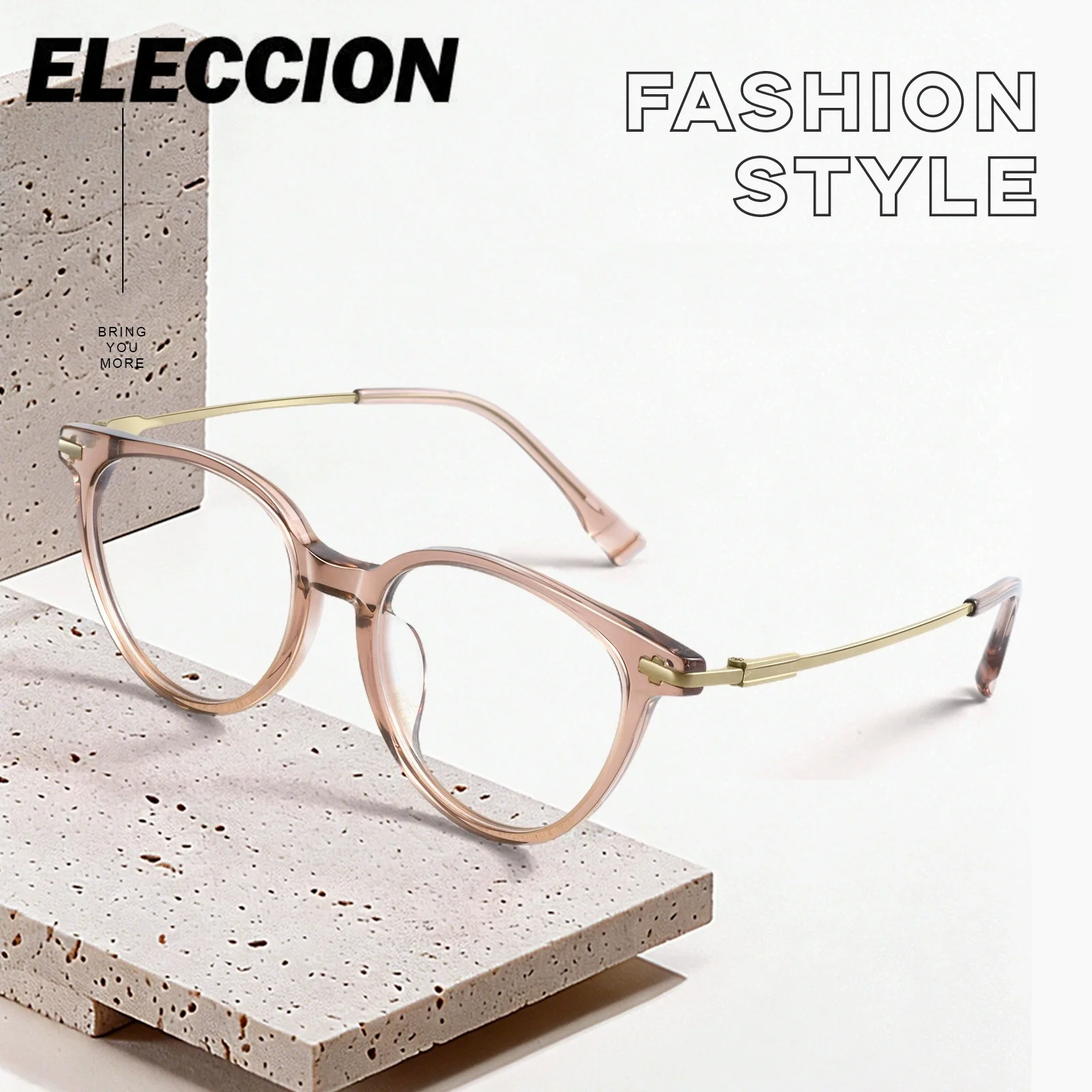 ELECCION European American Fashion Cat Eye Eyeglass Frame Women Acetate Titanium Myopia Prescription Daily Street Glasses GG568F