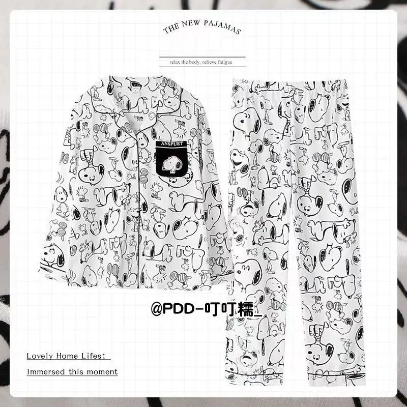 Snoopy anime dessin animé mignon homewear créatif personnalisé femmes printemps et automne à manches longues pantalons longs pyjama ensemble cadeau