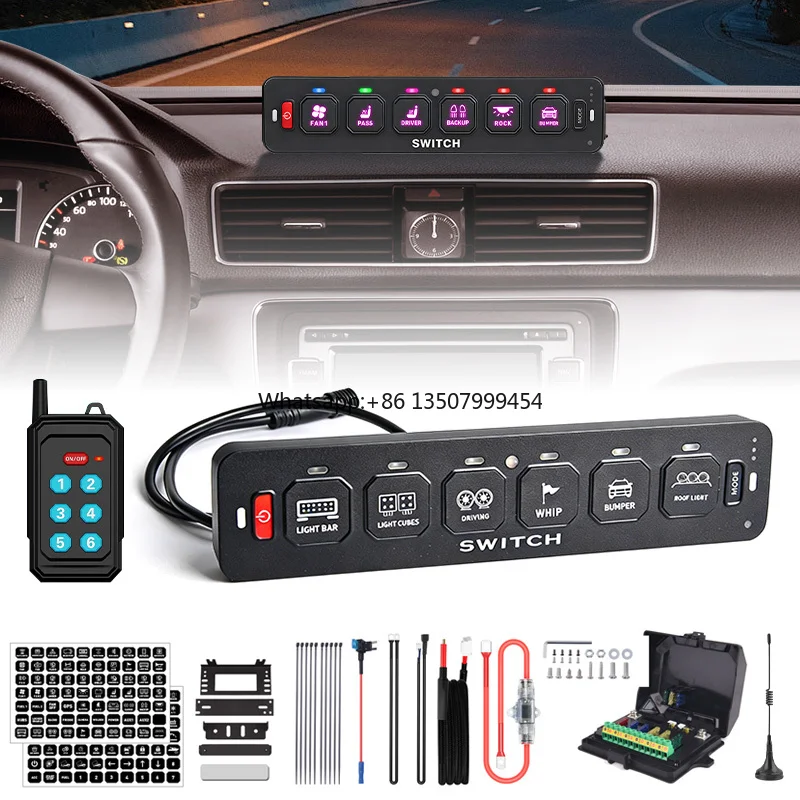 

High Quality Slim Design Car 6 Gang Switch Box LED Light Switch Panel 6 Gang Wireless Switch Panel with Remote Control