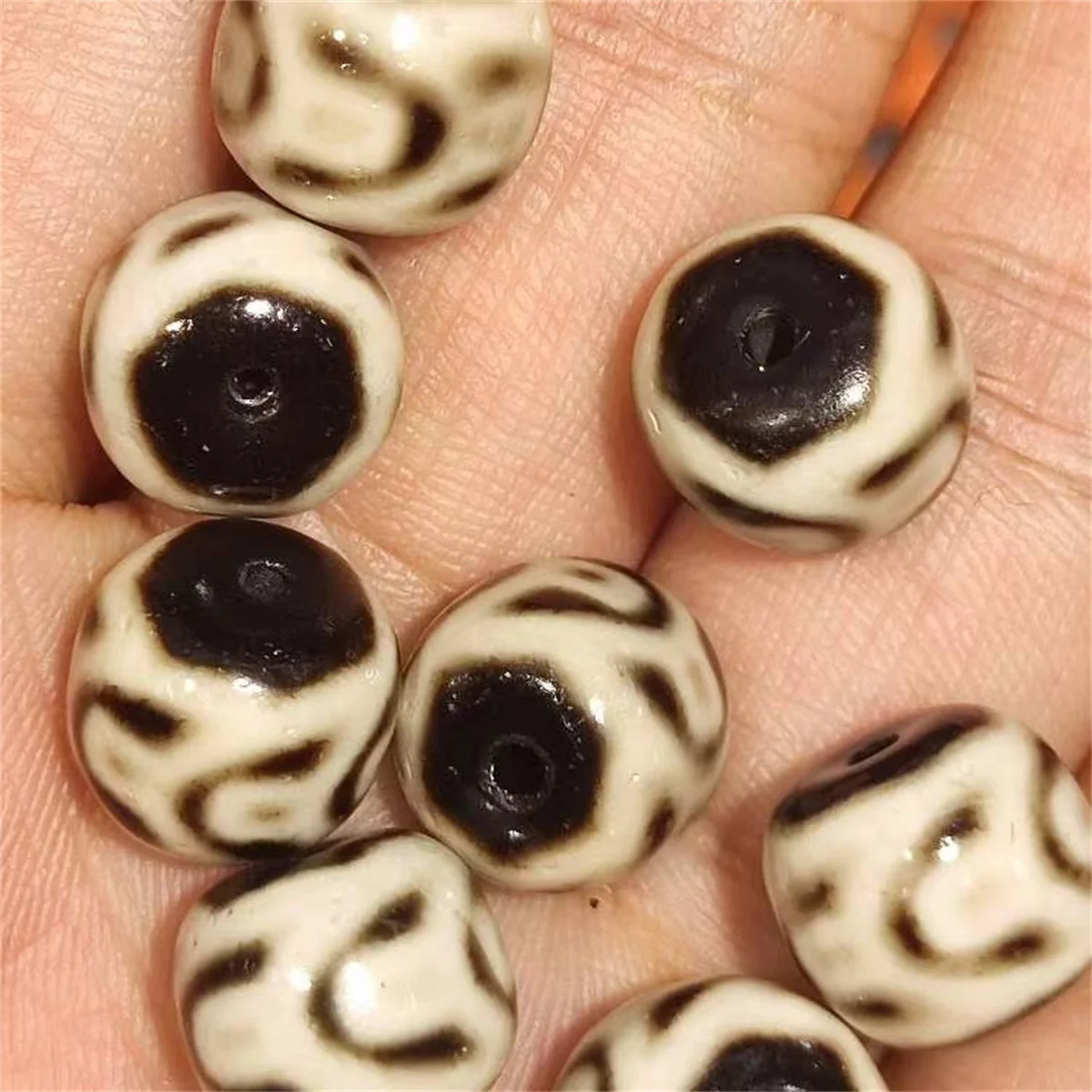 100pcs/lot Natural Five Emperor Money Pattern Agate Dzi Bracelet Wholesale Weathering Pattern Tooth Yellow Men's Women's Style