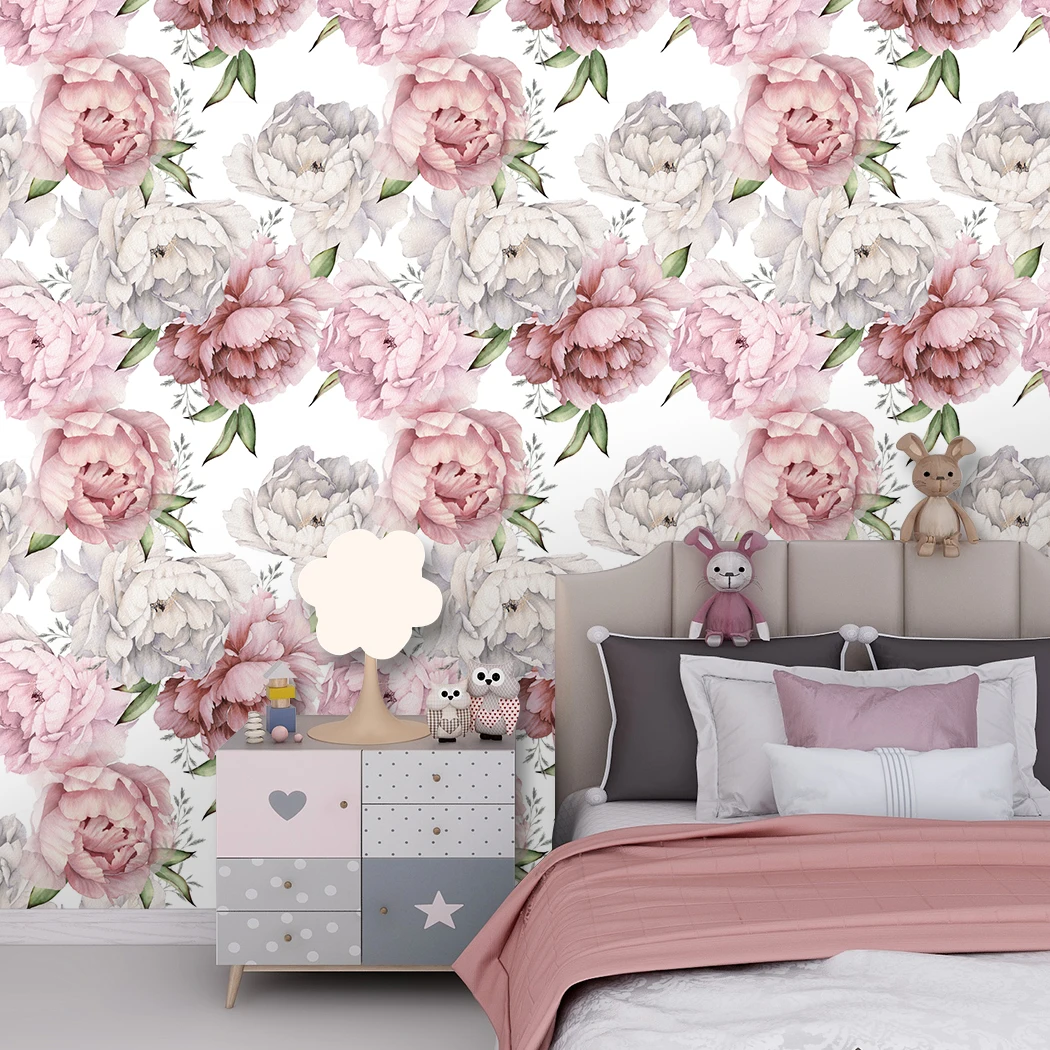 Floral Bloom Self Adhesive Wallpaper Vinyl Removable DIY Peel and Stick Contact Paper Pink Peony Rose Flower Wall Stickers