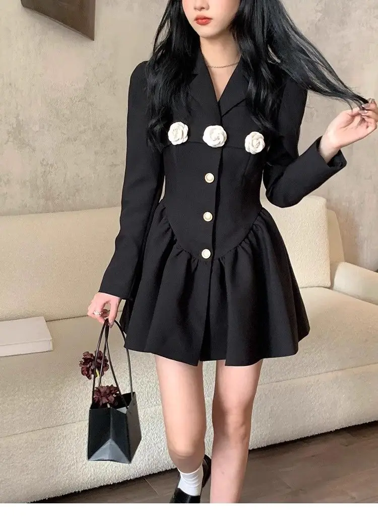 Elegant Women Dress Long Sleeve Office Ladies Polo Collar Vintage New Korean Fashion Chic Sweet Casual Female Mini Dresses 2024