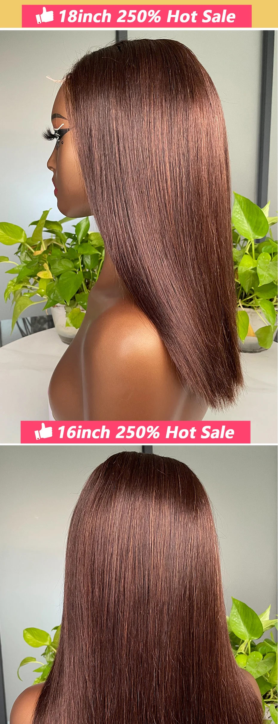 # 2 Schokoladenbraune 5x5 2x6 Front Lace Glueless Perücke 13x4 Knochenglatte Bob-Perücken 100% Echthaar Rohes Vietnamesisches Super Double Drawn – Detail 2