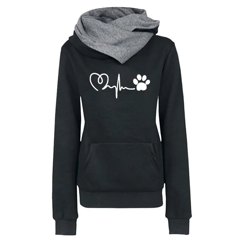 Sudaderas con capucha versátiles de moda de calidad estampada Otoño Invierno deportes sudaderas de mujer jerseys de doble cuello ropa diaria al aire libre