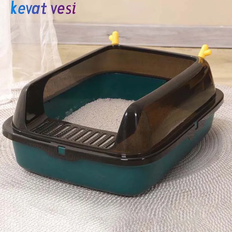 Open Top Cat Litter Box Splashproof Cat Toilet Bedpan with Scoop High Sided Removable Kitten Litter Tray Set Pet Supplies