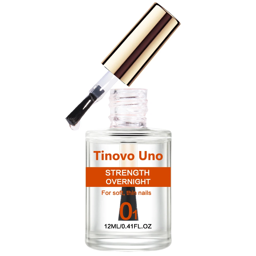 Tinovo Uno Strength Overnight Clear Nail Strengthener Hardener Fast Dry High Shine Finish สําหรับเล็บบางนุ่ม Growth Bright Oil