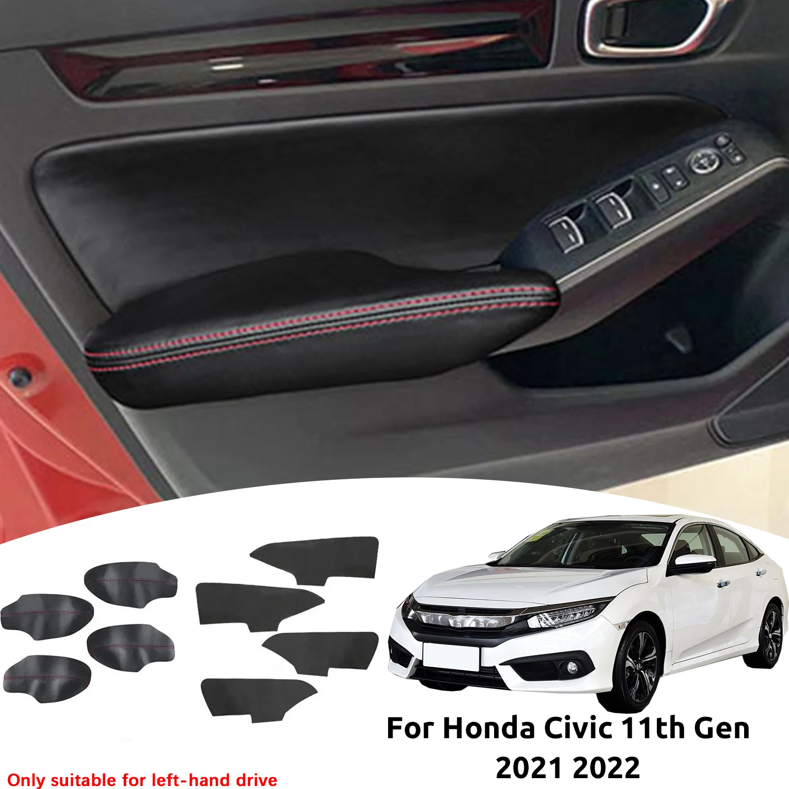 

Perfect Fit For Honda Civic 11th Gen 2021 2022 PU Leather Car Interior Door Armrest Panel Cover Sticker Trim