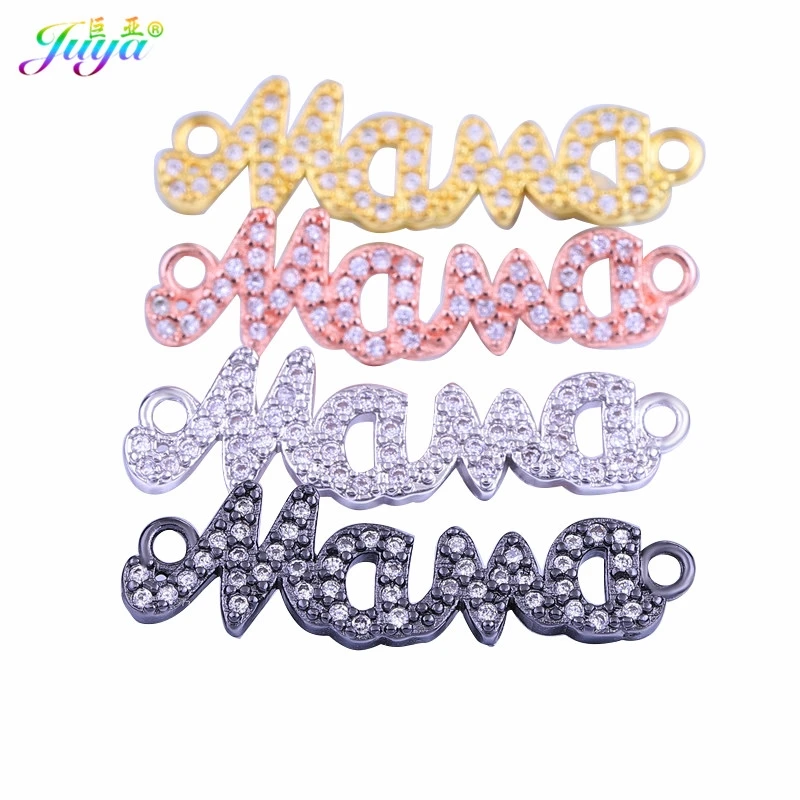 Juya Handmade 18K Gold Plated Decorative Letters Mama Boy Girl Angel Charms Connectors For DIY Mother\'s Day Gift Jewelry Making