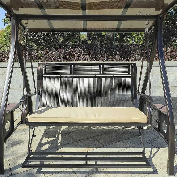 Modern 3-Seat Outdoor Patio Garden Swing Chair Canopy Metal Rattan Design Indoor Balcony School Courtyard Hall Available Black