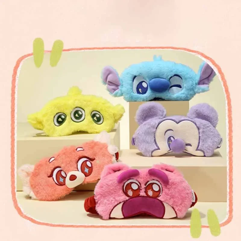 MINISO Disney Anime Lotso Alien Stitch Mickey Mouse Turning Red Cartoon Cute Plush Sleep Shading Eye Mask Portable Eyeshade