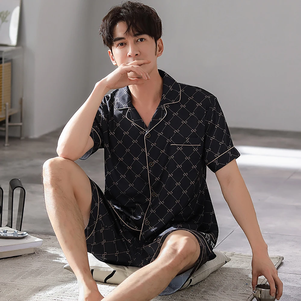 

L-3XL высококачественные шелковые атласные Мужские пижамные комплекты, дышащая крутая Пижама, летняя тонкая удобная мужская пижама, Мужская пижама