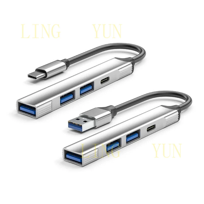 

USB-хаб из алюминиевого сплава с 4 портами: 2x USB 2.0, 1x USB 3.0, Type-C адаптер, поддержка Type-C