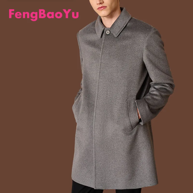 Fengbaoyu High-end 70% Double-sided Cashmere Coat Men's Medium Length Simple Fashion Wool Soft Luster Camel Coat Autumn Winter