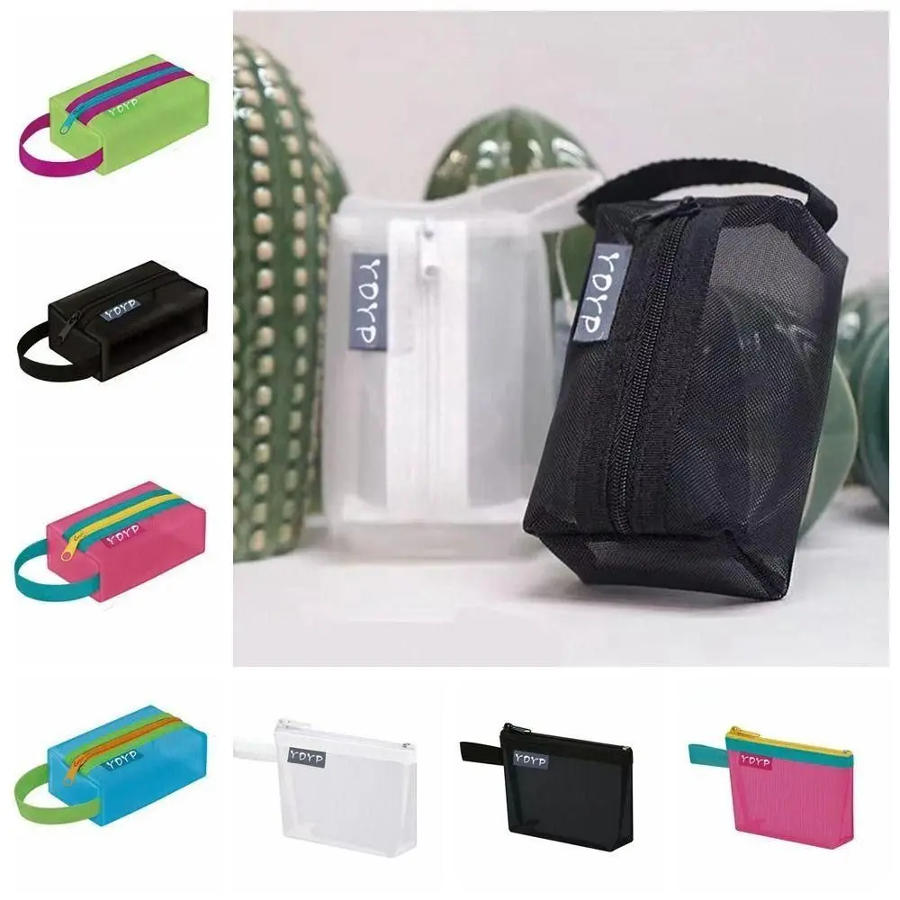 Mesh Cosmetic Bag New Portable Transparent Cosmetic Organizer Bags With handle Mini Zipper Bag