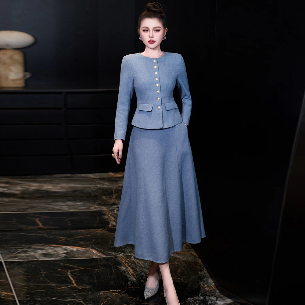 

ZJYT Элегантный женский костюм с длинным рукавом и длинной юбкой, осенне-зимний модный костюм, комплект из двух предметов, комплекты праздничных платьев 2025 года