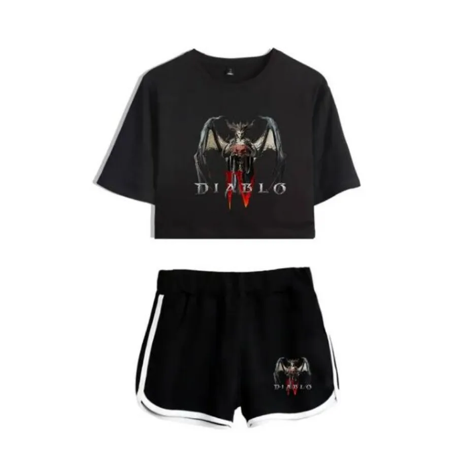 Summer Women's Sets Hot Game Diablo IV Short Sleeve Crop Top + Shorts Sweat Suits Women Tracksuits Two Piece Outfits Streetwear