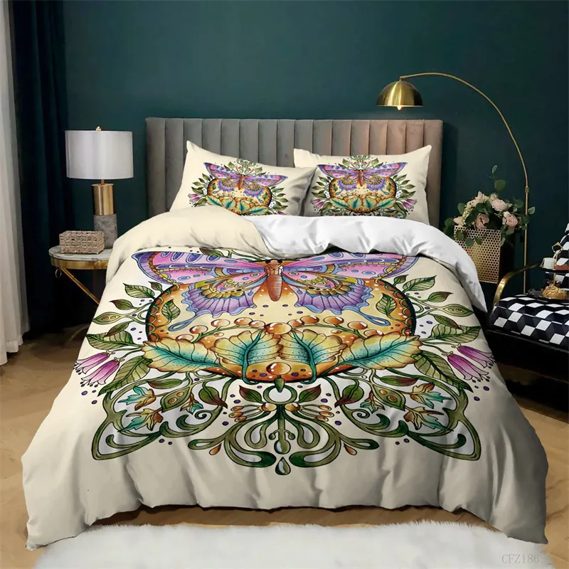 Butterfly Duvet Cover Europe Geometric Moth Bedding Set Queen Size For Kids Boys Girls Teens Mystic Fantasy Room Dorm Decorative