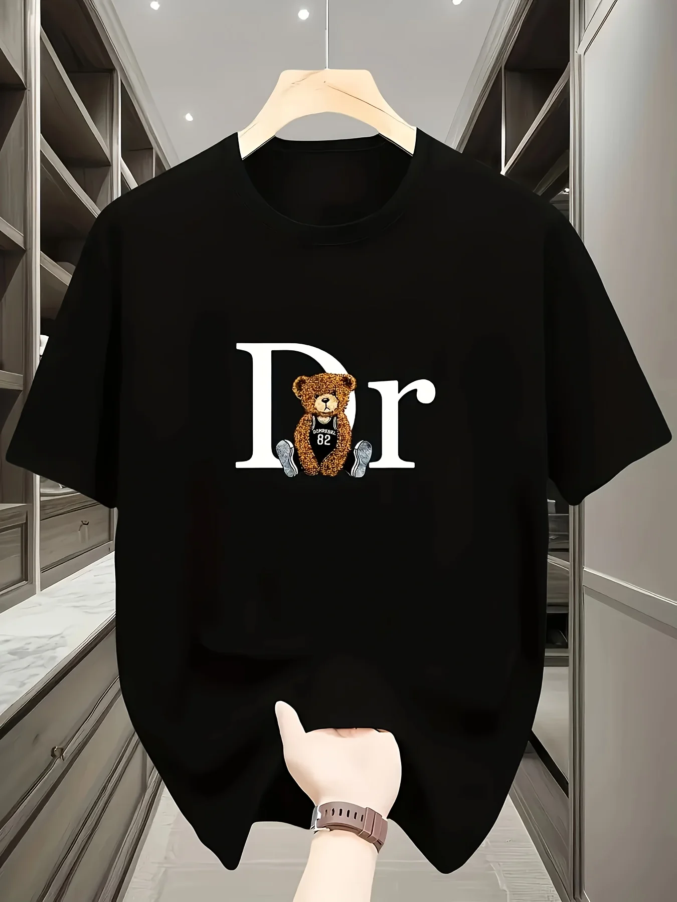 เสื้อยืดกราฟิก "Dr" ลําลองสําหรับบุรุษ - ดีไซน์หมีสีน้ําตาล แขนสั้น คอกลม น้ําหนักเบาและระบายอากาศได้ดี