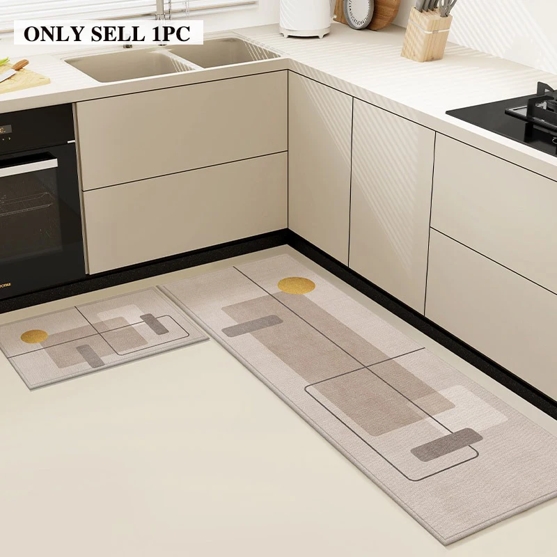 Kitchen Carpet PVC Waterproof Leather Floor Mat Minimalist Geometric Pattern Long Rug Oil-proof Non-slip Home Decor Foot Mats