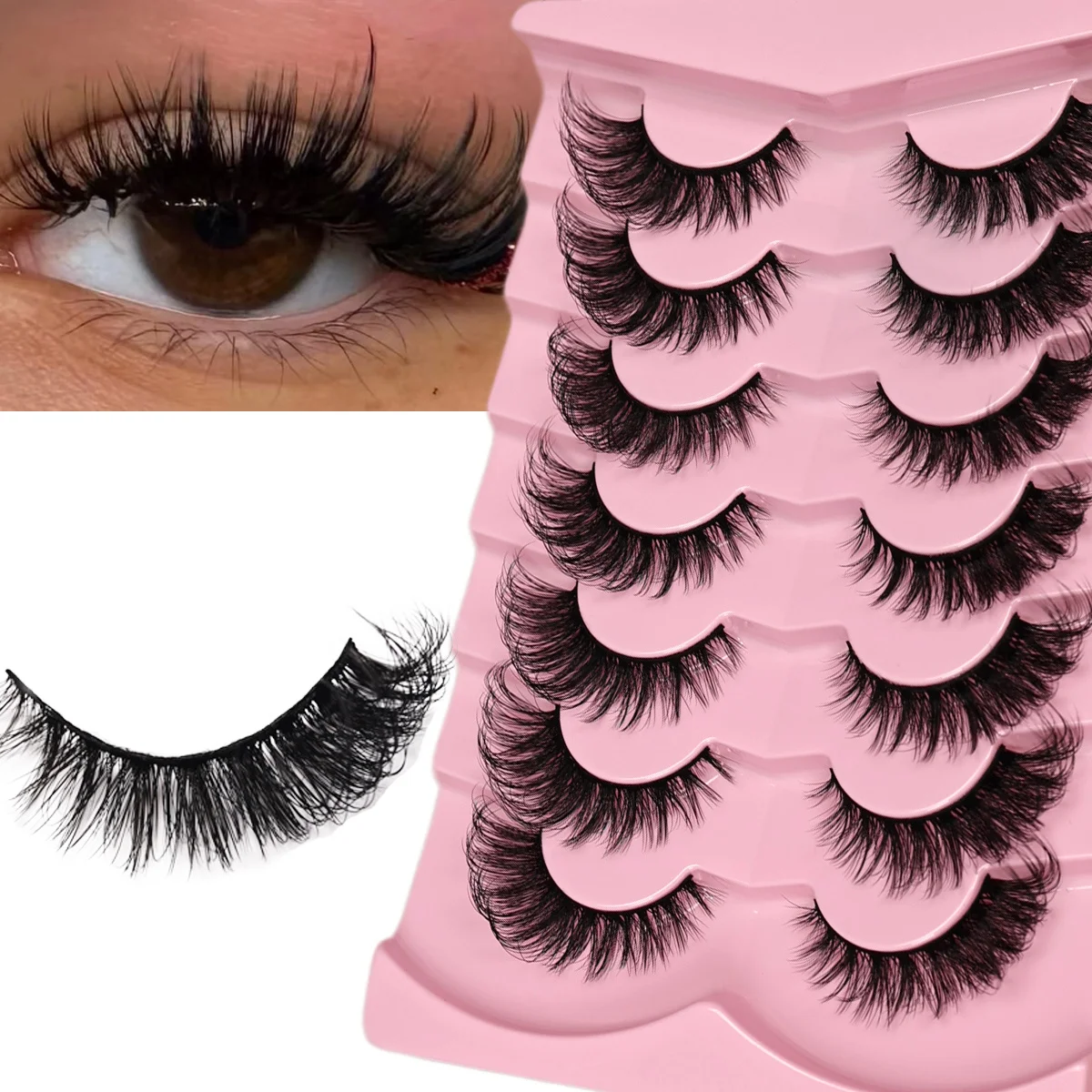 7 Pairs Fluffy Cat Eye Eyelashes 3D Volume False Eyelashes Natural Thick Fake Lashes Soft Reusable Eyelash Makeup Tools