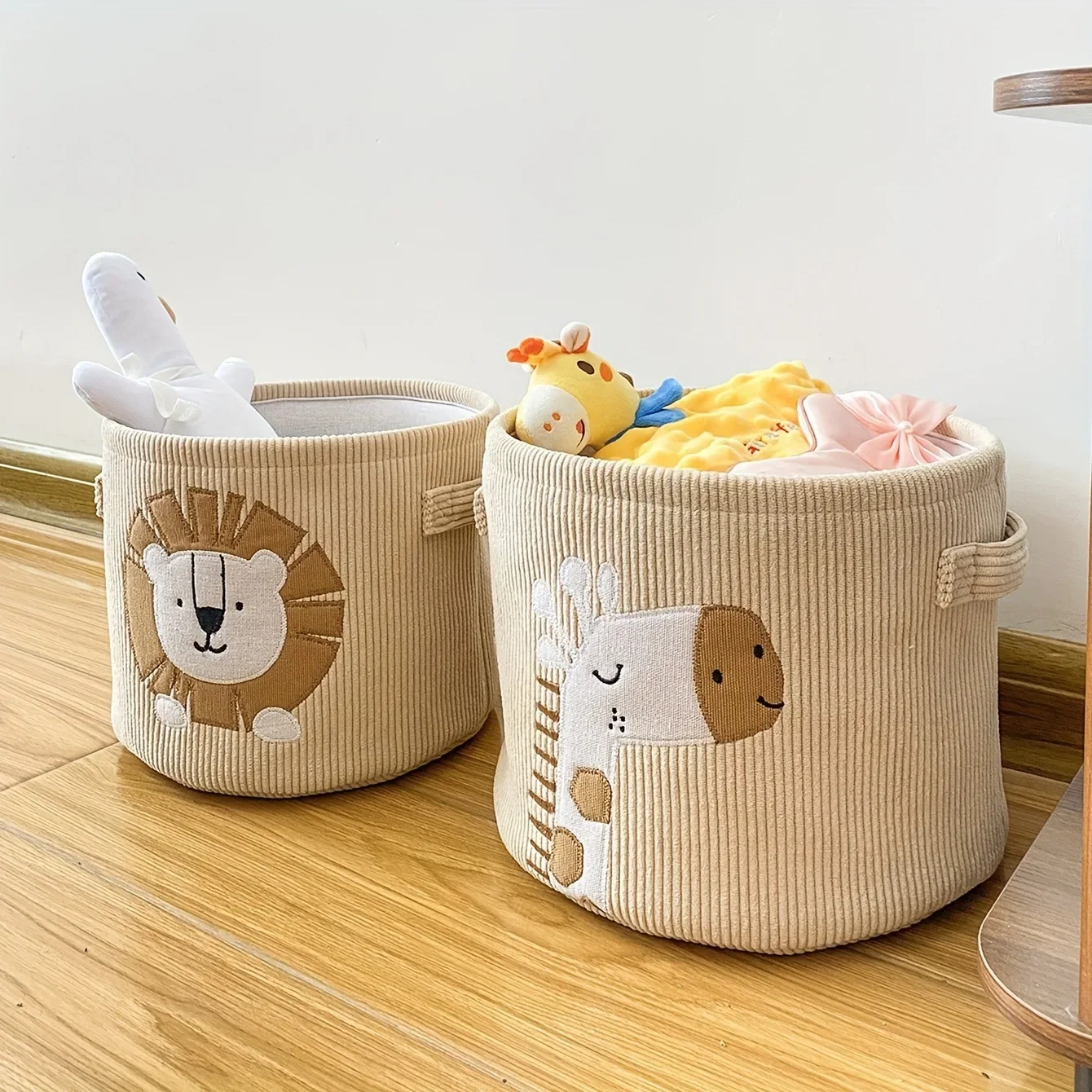 Animal Laundry Toys Organizer Basket Large Cartoon Canvas Barrel Basket Clothes Organizer Kid Toy Basket With Handle Diaper Bags