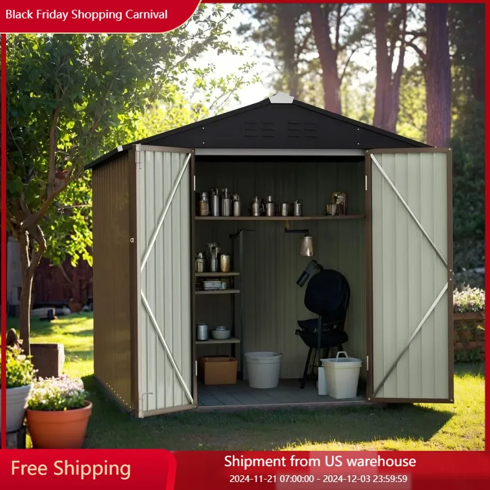 6 x 4 FT Shed Outdoor Storages Shed Metal Garden Sheds with Lockable Door Outside Waterproof Tool Shed for Backyard