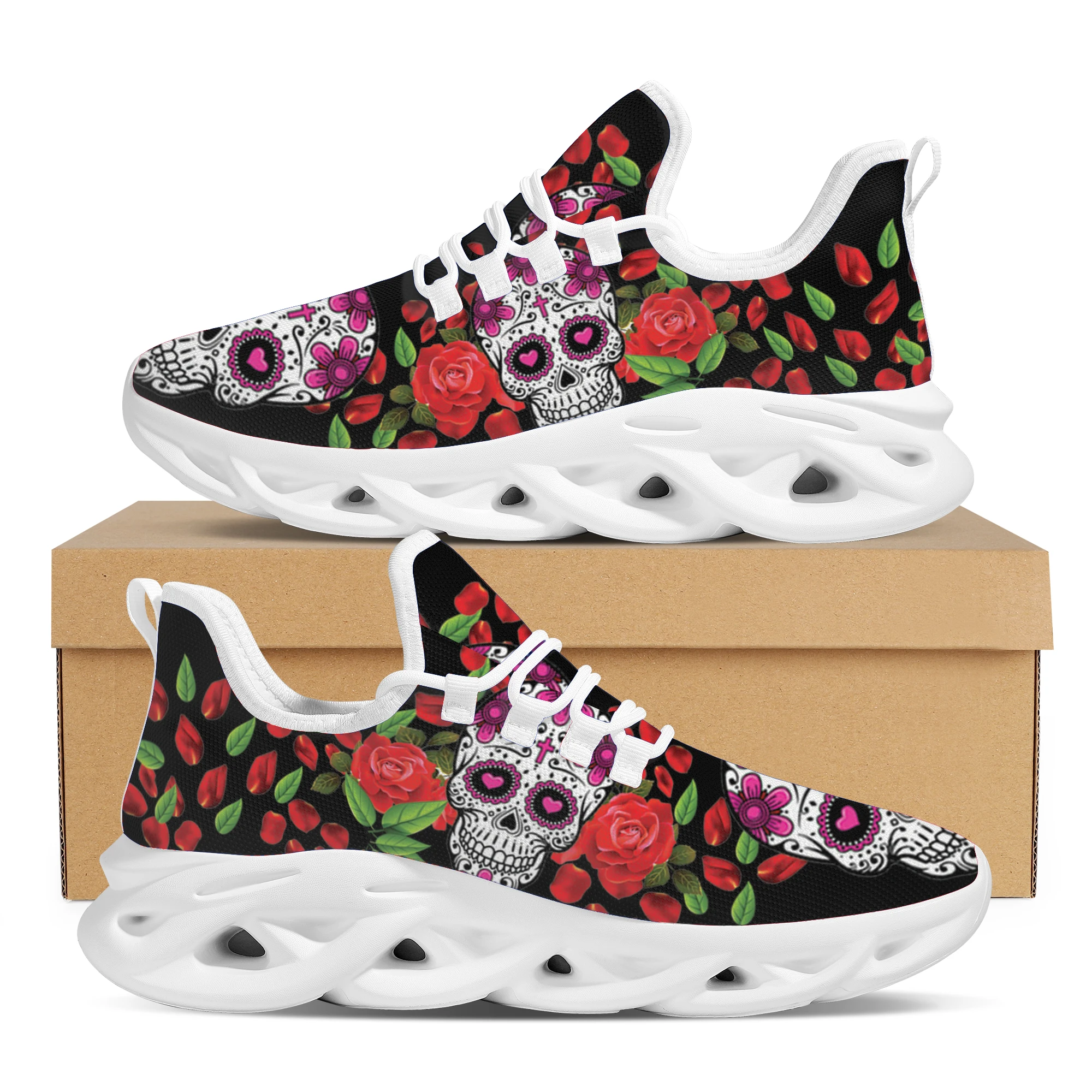 INSTANTARTS 2022 Women's Chunky Sneakers Cute Rose Sugar Skull Platform Vulcanize Shoes Fashion Breathable Casual Walking Shoes