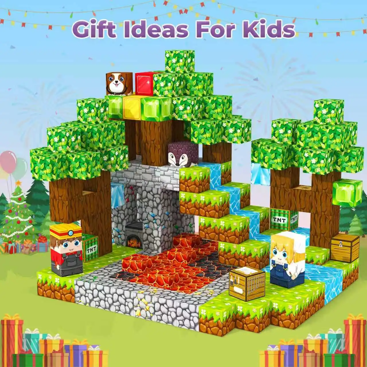 مكعبات بناء مغناطيسية-100 قطعة مكعبات بناء مغناطيسية، مكعبات بناء للأطفال من البلاط المغناطيسي 2025 ألعاب مطورة، Chr