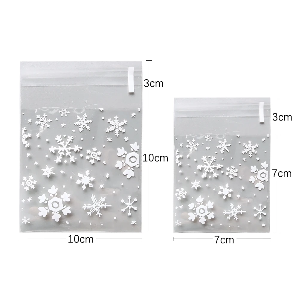 100Pcs Snowflakes Christmas Candy Bags Transparent Biscuits Snacks Package Pouchs Self-Adhesive Christmas Party Baking Package