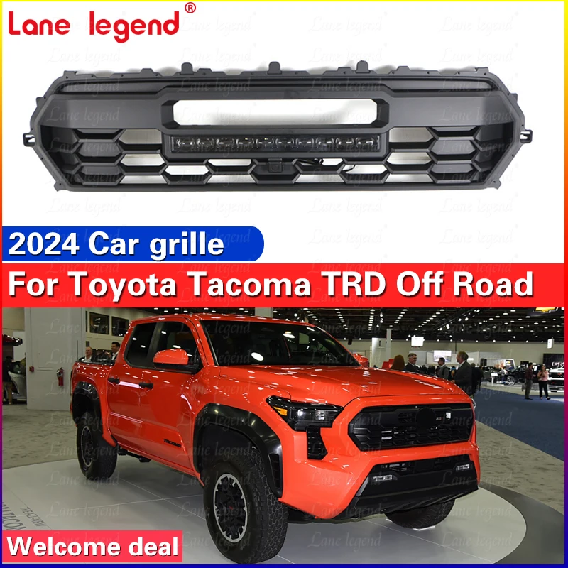 Car grille For Toyota Tacoma 2024+ Honeycomb black grille modification with LED light grille accessories decoration ABS