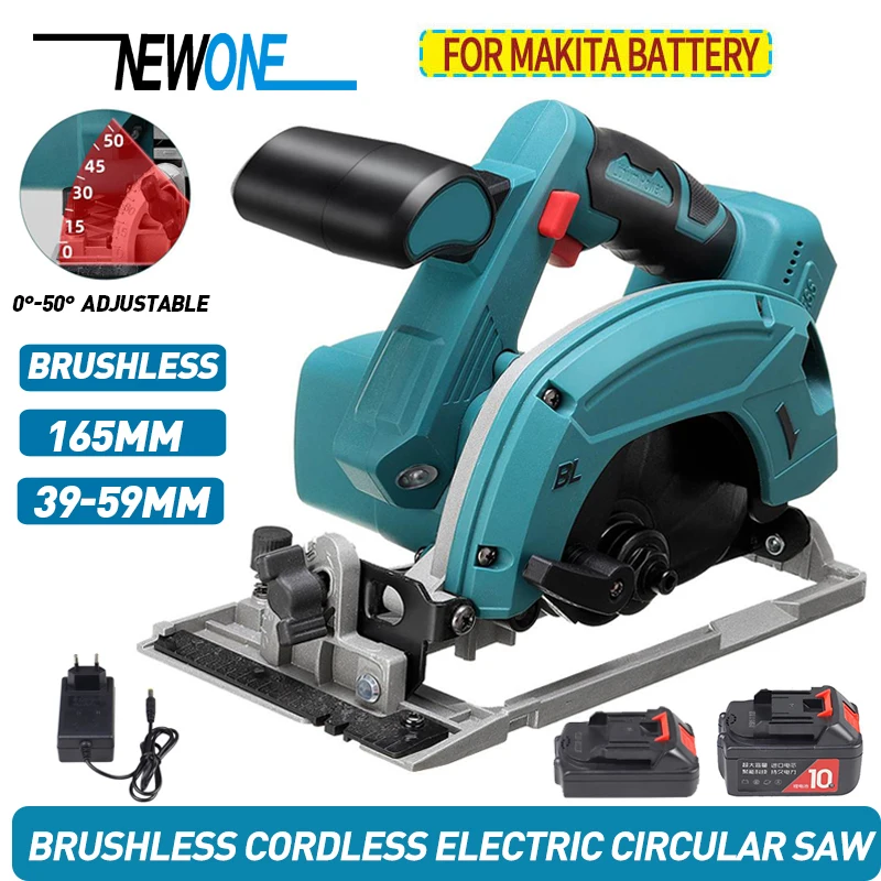 Brushless Cordless Electric Circular Saw 165mm Saw Blade Adjustable Angle Cutting Woodworking NEWONE for Makita 18V Battery