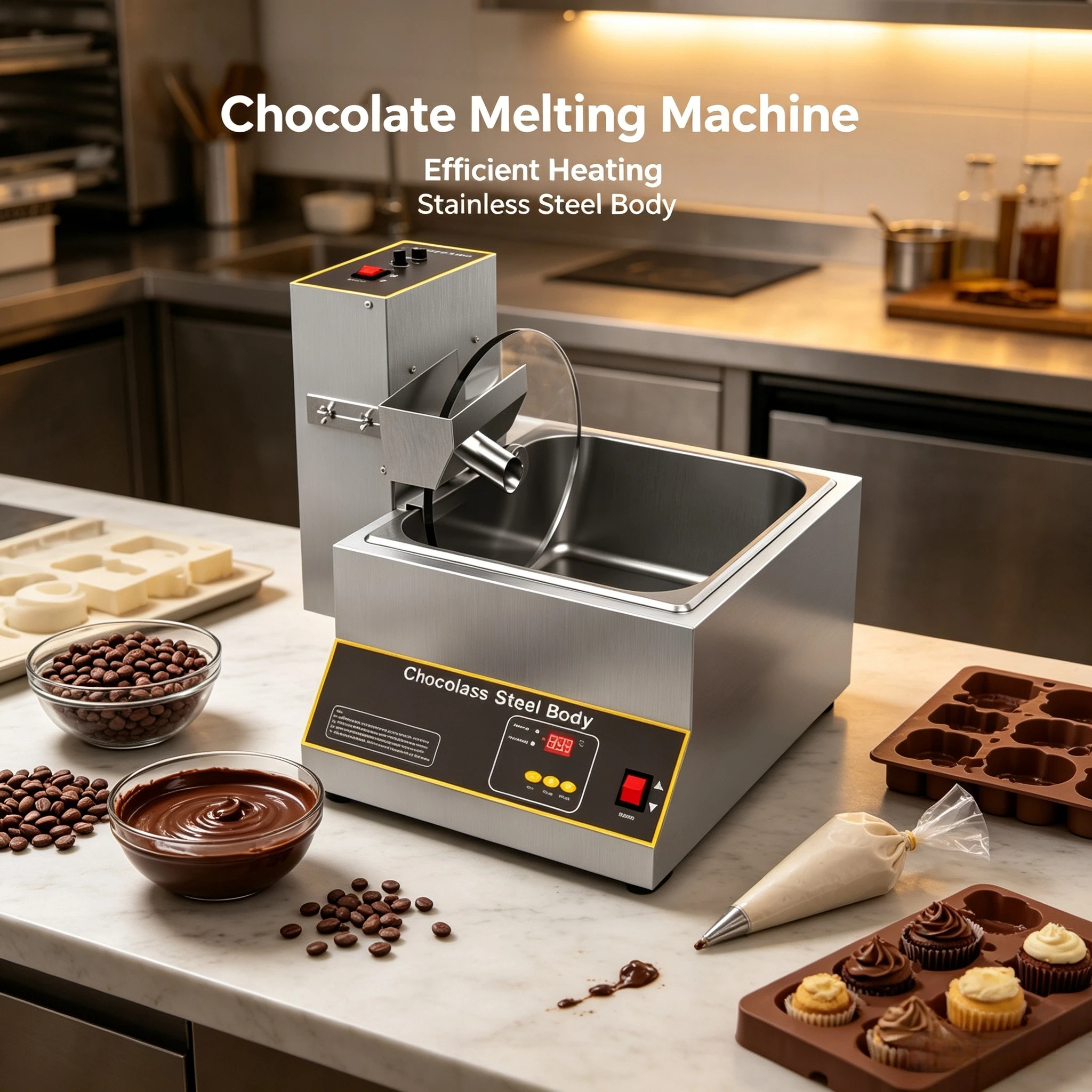 Digital Temperature Control 12L Chocolate Melting Temper Pot Stainless Steel With Wheels Commercial Bakery Candy Equipment