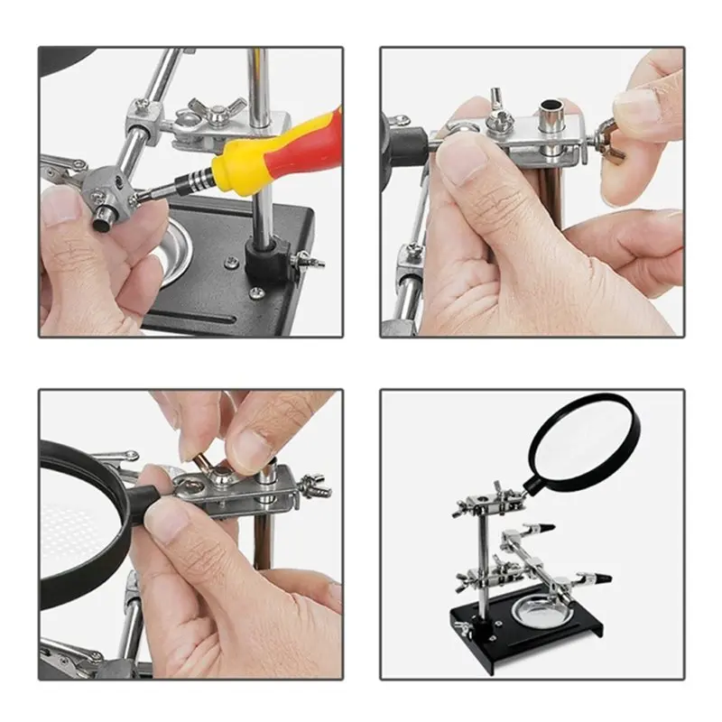 ABMR-Desktop Tool For Repairing& Precision Work 3-In-1 Hand Soldering Magnifier With Iron Stand, Welding Magnifying Glass