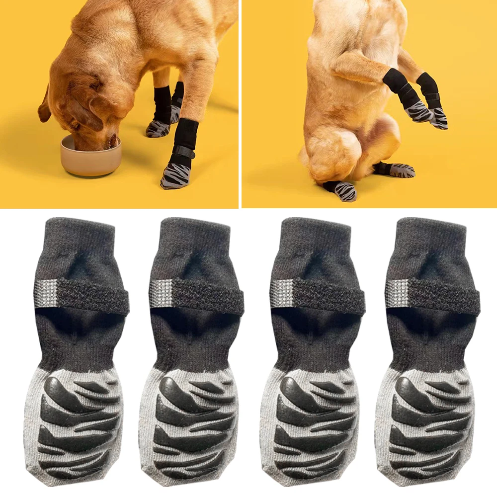 4Pcs/set Anti Slip Dog Socks With Straps Traction Control For Small Dogs Pet For Indoor On Hardwood Floor Wear Pet Paw Protector