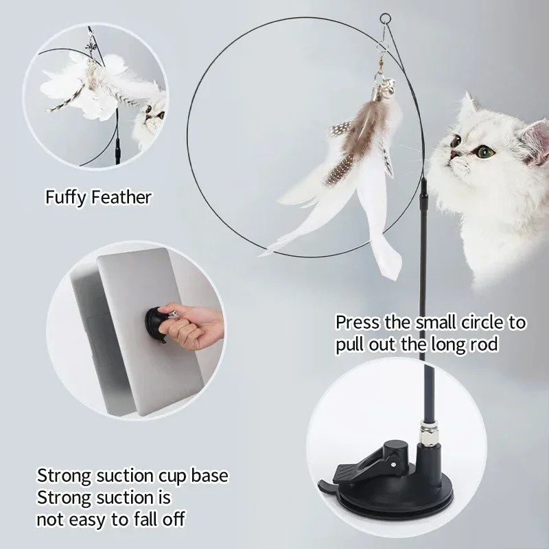 Interactive Cat Toy Handfree Cat Stick Playing Kitten Playing Teaser Wand Toy Suction Cup Bird/Feather Cat Wand Pet Supplies