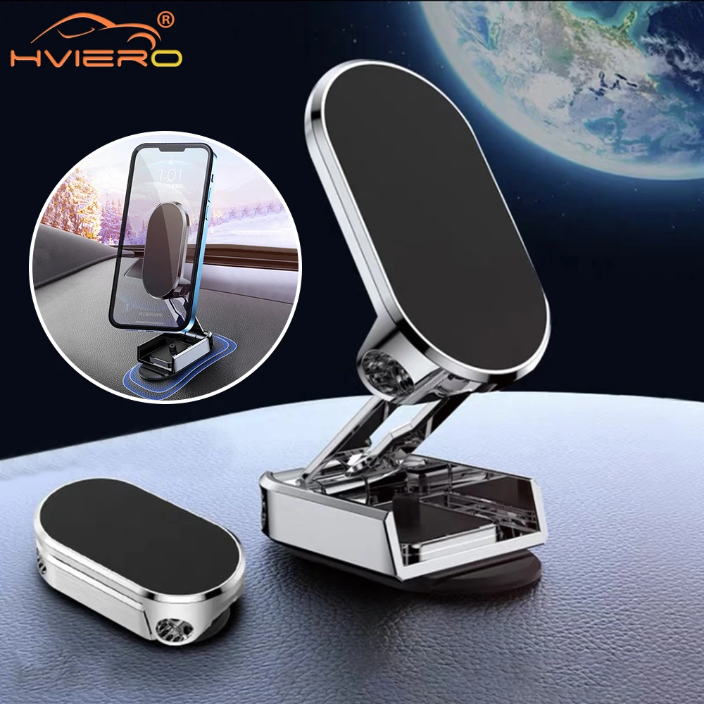 

1X 360 Degree Rotatable Mounting Metal Magnetic Car Mobile Stand Folding Phone GPS Support Navigation Accessories Siliver Black