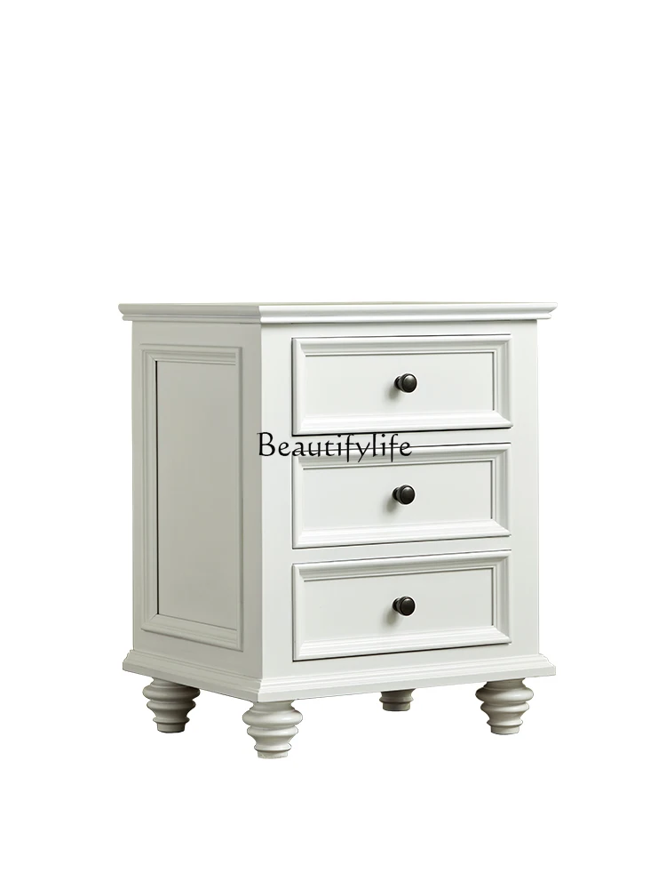 

Simple American walnut all solid wood bedside table American white cream wind bedside locker